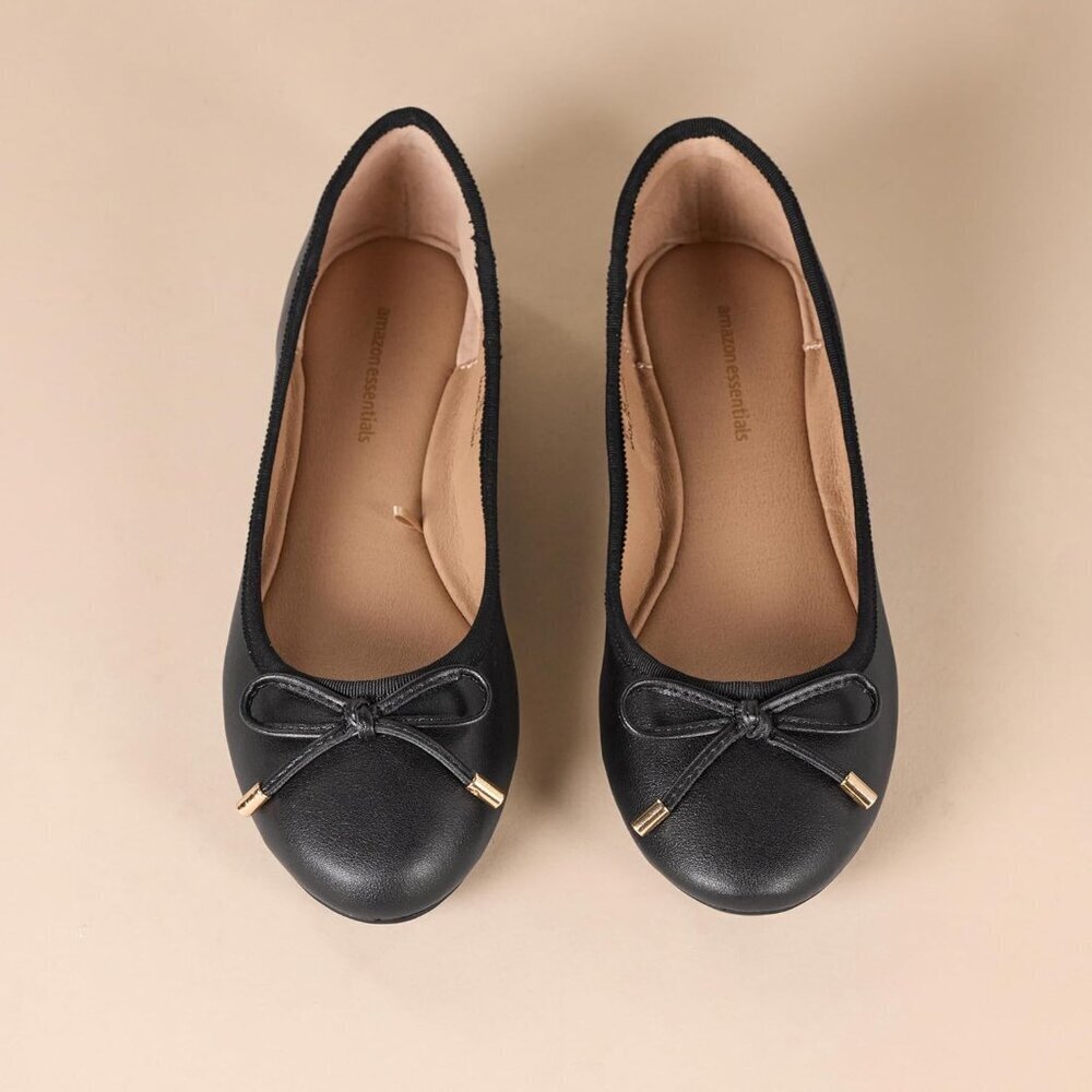 Womens Black Closed Rounded Toe Bow Tie Comfortable Billie Ballet Flat Shoes
